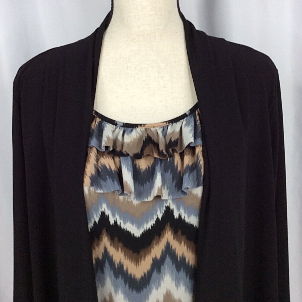 Perception Faux 2 PC Tank Cardigan Top Womens 1X Stretch Short Sleeve Ruffle - Picture 5 of 8